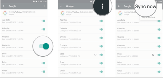 start to transfer contacts from android to android with google account