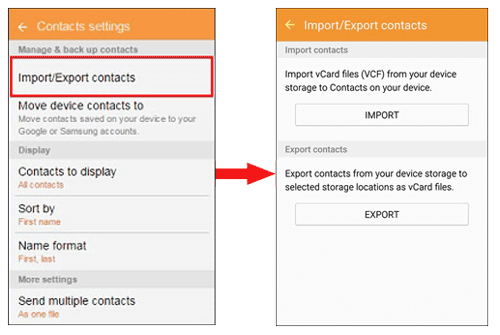 how to transfer contacts from android to android with vcf